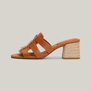 TOMMY HILFIGER - ROPE BLOCK HEEL CAGE LEATHER SANDALS