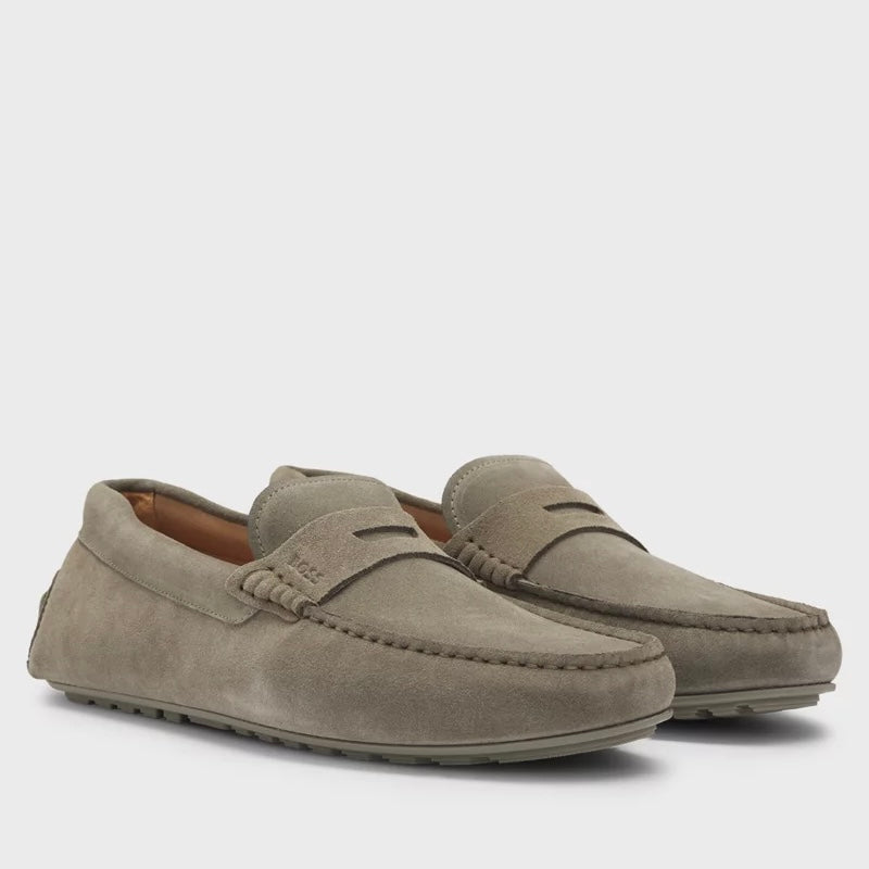 BOSS-PORTUGUESE-CRAFTED MOCCASIN LOAFERS IN SUEDE WITH PENNY TRIM