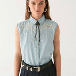 MAISON HOTEL-Dallas Blouse - Mustang Blue