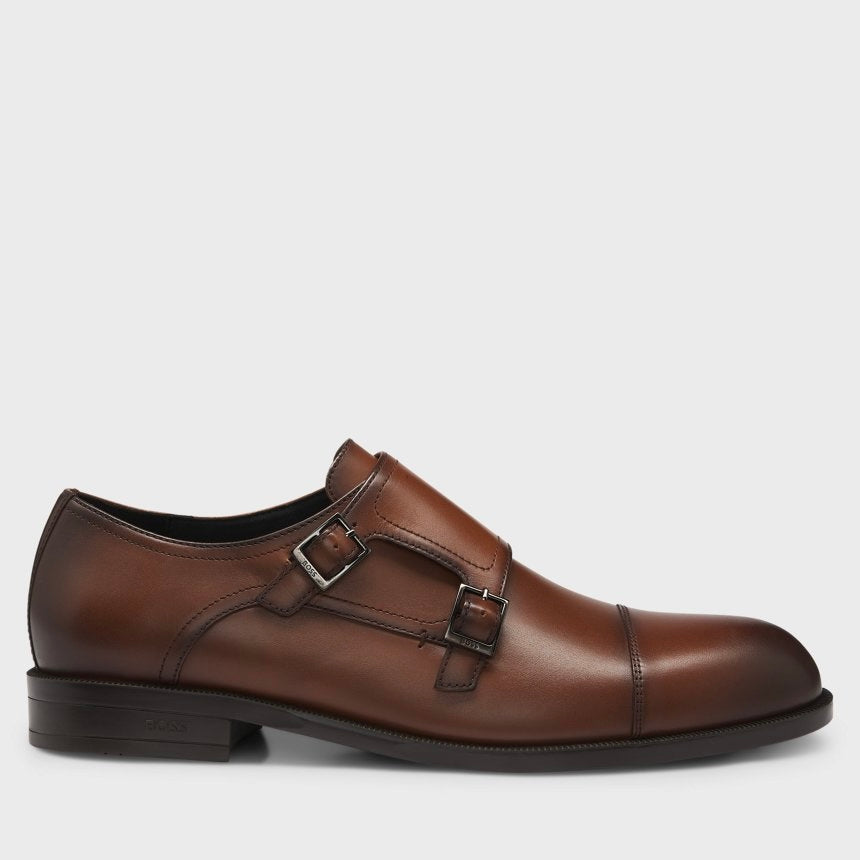 BOSS-LEATHER MONK SHOES WITH DOUBLE STRAP