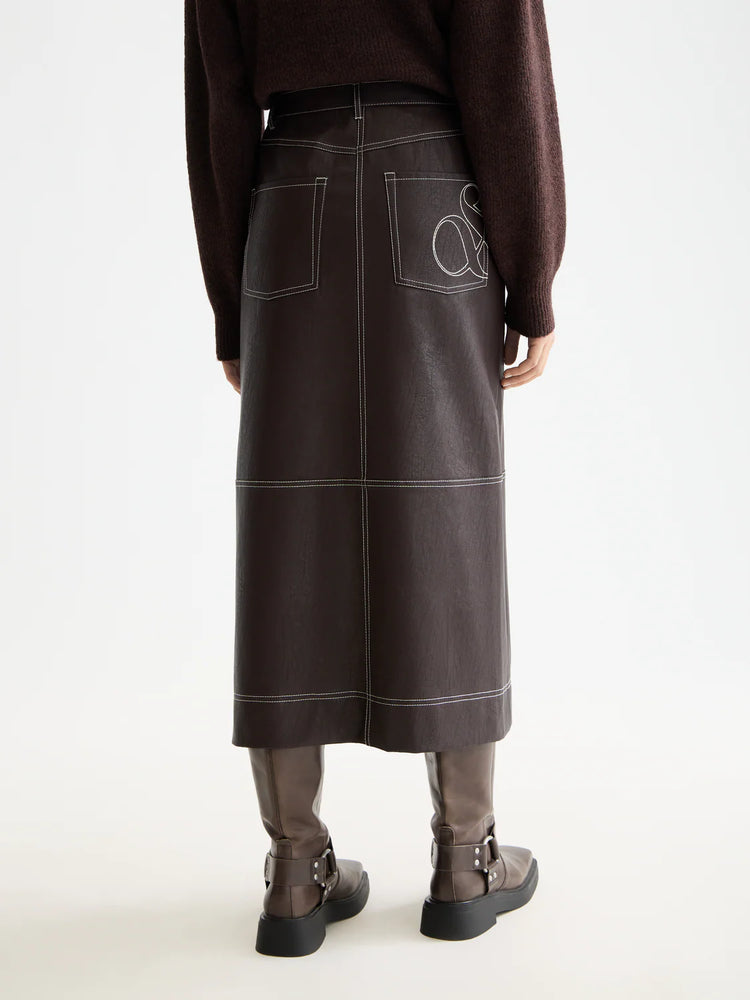 SCOTCH&SODA-VEGAN LEATHER MIDI SKIRT