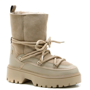 TOMMY HILFIGER-SHEARLING LEATHER LACE-UP SNOW BOOTS