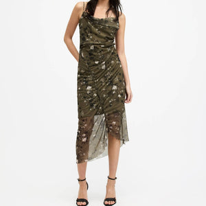 ALLSAINTS- Ulla Mesh Draped Kora Midi Dress