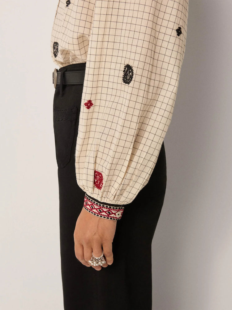 MAISON HOTEL-Colette Blouse - Ivory Checks