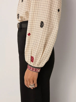 MAISON HOTEL-Colette Blouse - Ivory Checks