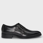 BOSS-LEATHER MONK SHOES WITH DOUBLE STRAP