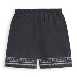 SCOTCH & SODA -Palm Embroidered High Rise Linen Short