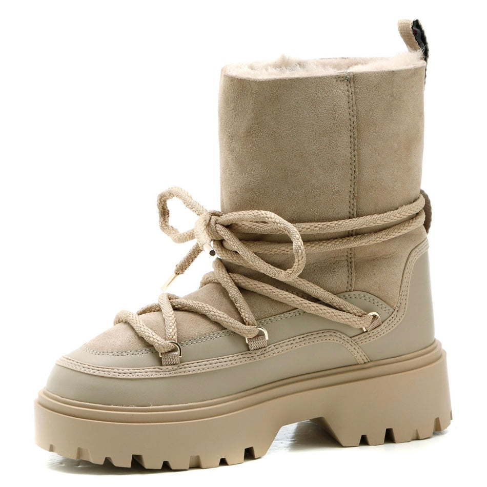 TOMMY HILFIGER-SHEARLING LEATHER LACE-UP SNOW BOOTS