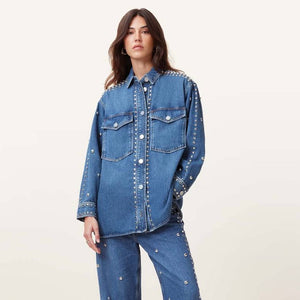 Allsaints-Alba Studded Oversized Denim Shirt