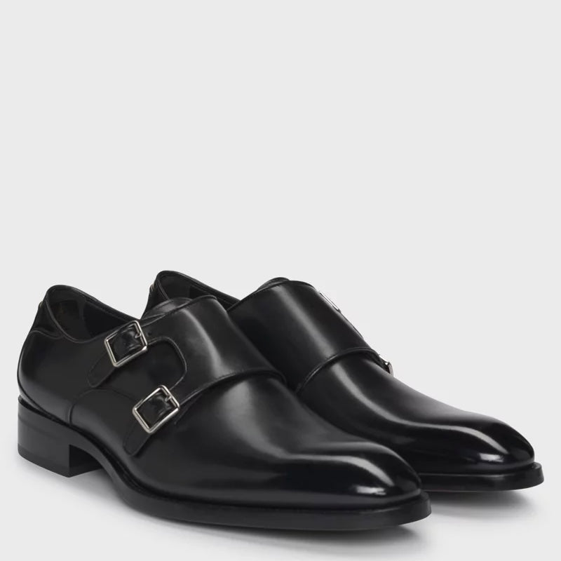 BOSS-LEATHER MONK SHOES WITH DOUBLE STRAP