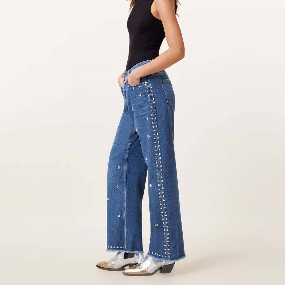 Allsaints-Blake Studded Wide Leg Denim Jeans