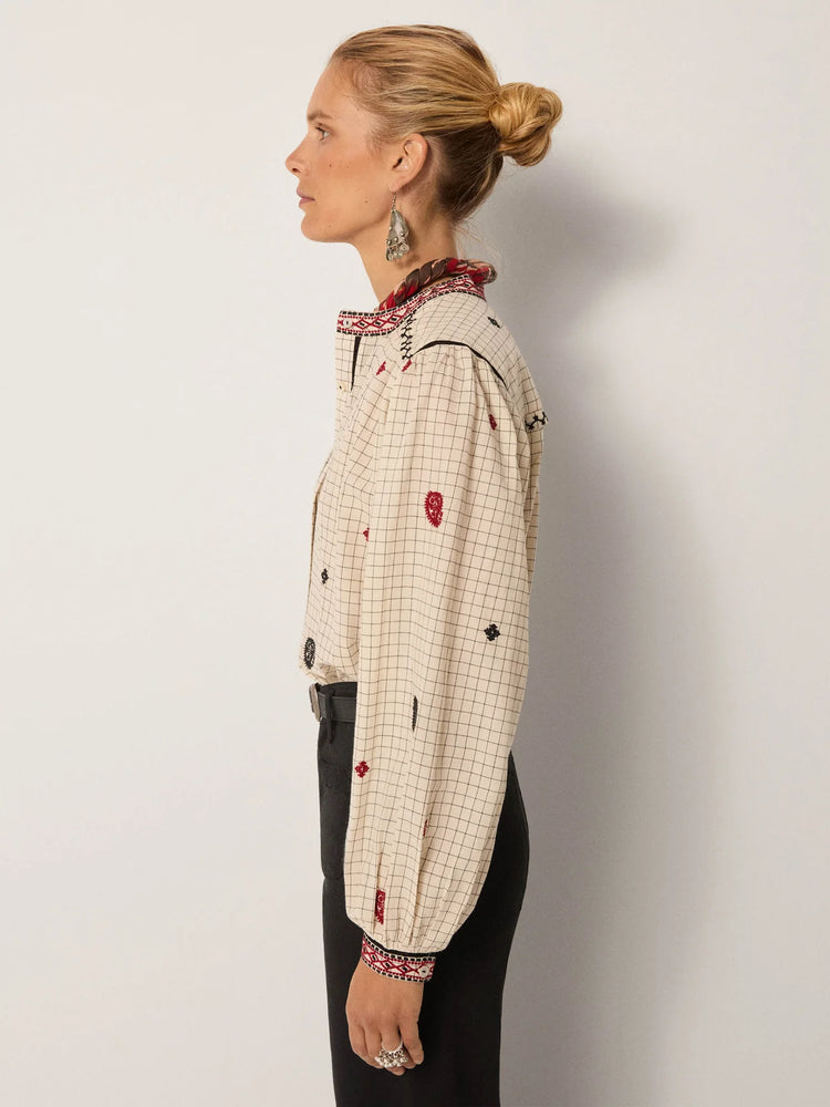 MAISON HOTEL-Colette Blouse - Ivory Checks