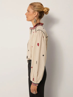 MAISON HOTEL-Colette Blouse - Ivory Checks