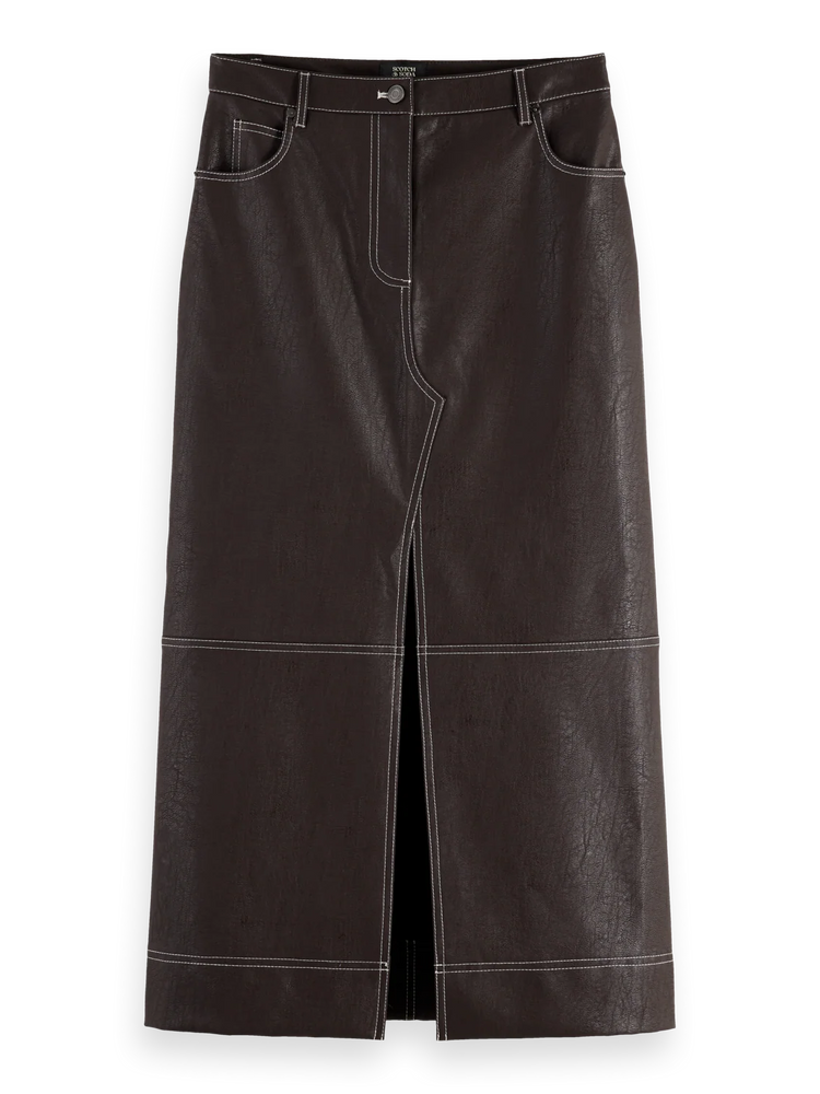 SCOTCH&SODA-VEGAN LEATHER MIDI SKIRT