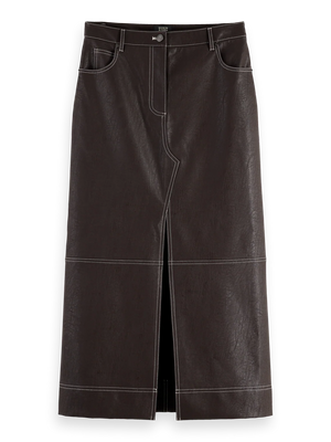 SCOTCH&SODA-VEGAN LEATHER MIDI SKIRT