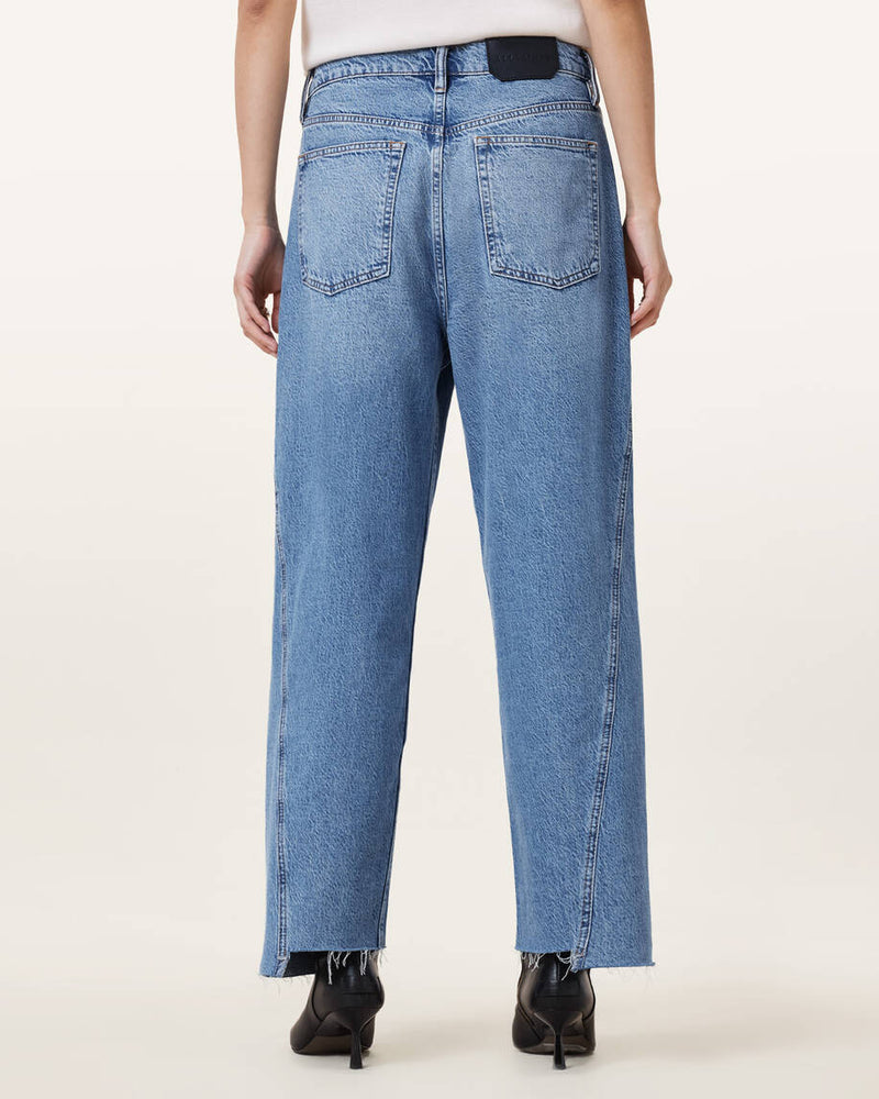 Allsaints-Fox Asymmetric Hem Wide Leg Denim Jeans