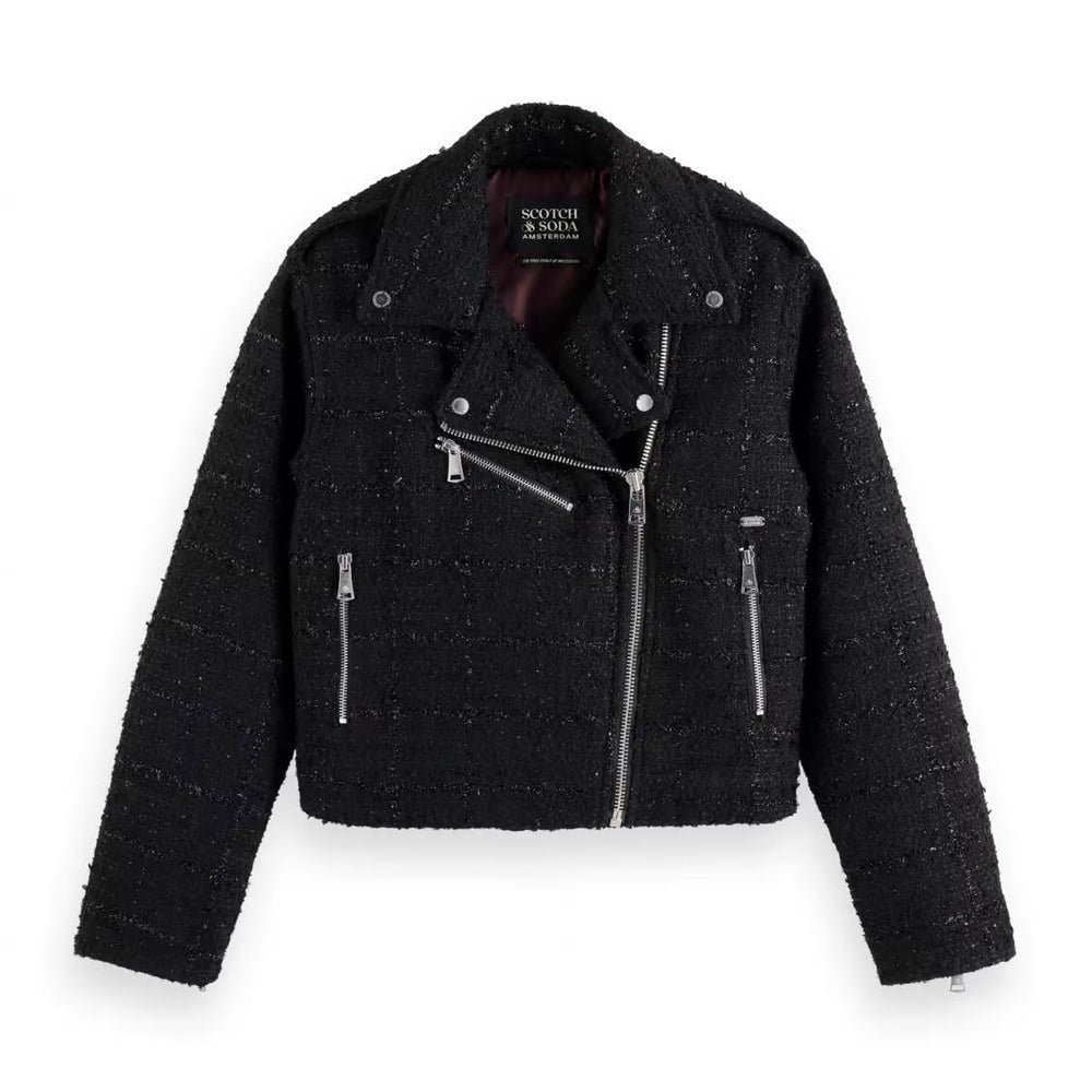 SCOTCH&SODA-Boucle Tweed Biker Jacket