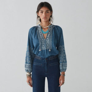 MAISON HOTEL-Audrey Blouse - Denim Romance