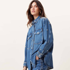 Allsaints-Alba Studded Oversized Denim Shirt