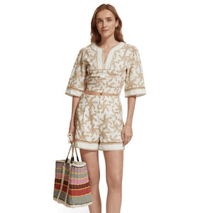 SCOTCH & SODA -Embroidered High Rise Linen Short