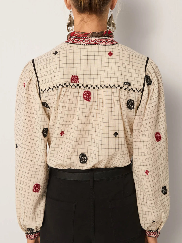 MAISON HOTEL-Colette Blouse - Ivory Checks
