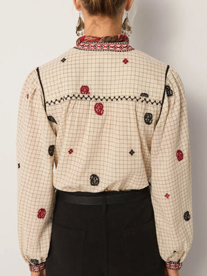 MAISON HOTEL-Colette Blouse - Ivory Checks