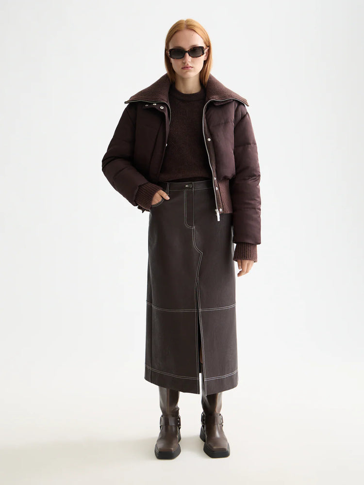 SCOTCH&SODA-VEGAN LEATHER MIDI SKIRT