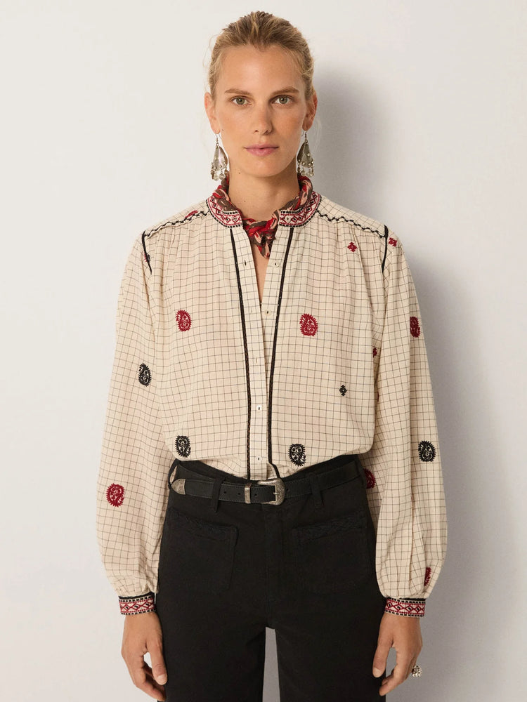 MAISON HOTEL-Colette Blouse - Ivory Checks