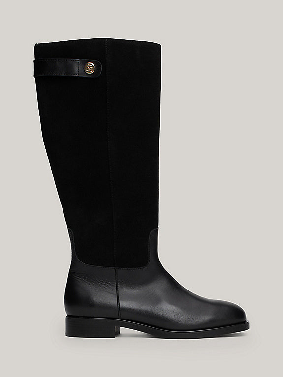 TOMMY HILFIGER-Leather Mixed Texture Knee-High Boots