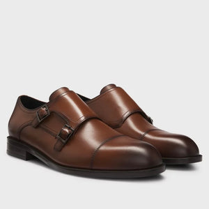 BOSS-LEATHER MONK SHOES WITH DOUBLE STRAP