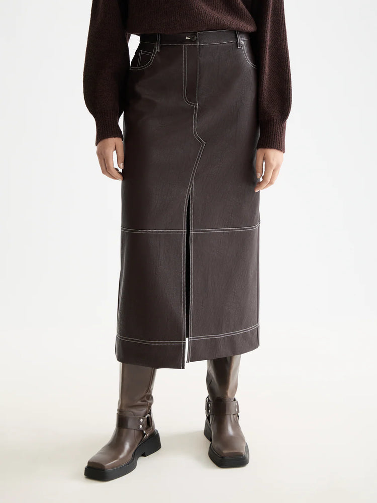 SCOTCH&SODA-VEGAN LEATHER MIDI SKIRT