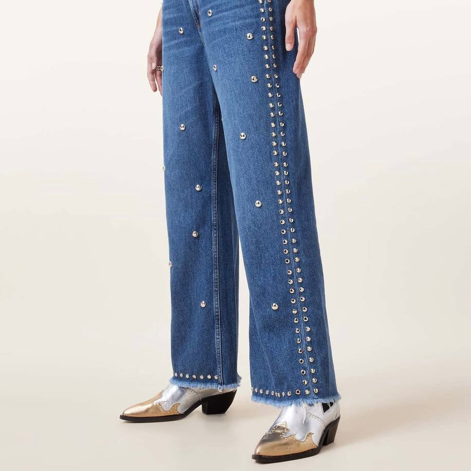 Allsaints-Blake Studded Wide Leg Denim Jeans