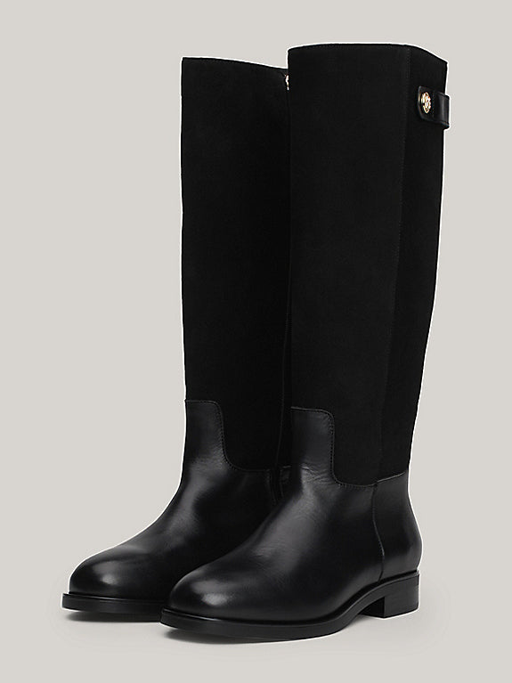 TOMMY HILFIGER-Leather Mixed Texture Knee-High Boots