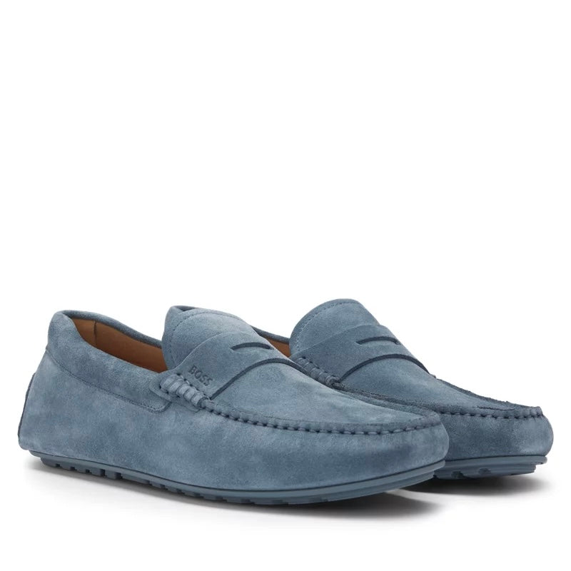 BOSS-PORTUGUESE-CRAFTED MOCCASIN LOAFERS IN SUEDE WITH PENNY TRIM