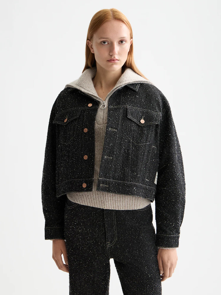 SCOTCH&SODA-BLACK DENIM TEXTURED OVERSIZED JACKET