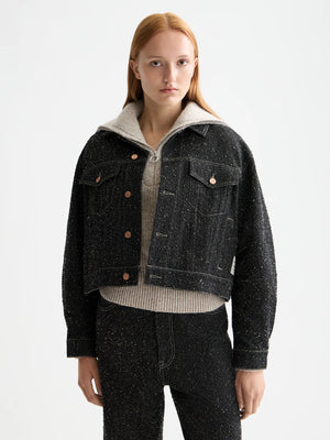 SCOTCH&SODA-BLACK DENIM TEXTURED OVERSIZED JACKET