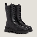 TOMMY HILFIGER- TONAL BADGE LACE-UP CLEAT LEATHER BOOTS