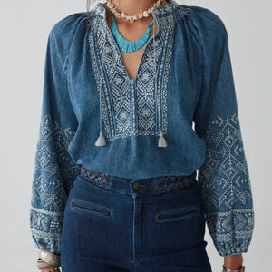 MAISON HOTEL-Audrey Blouse - Denim Romance