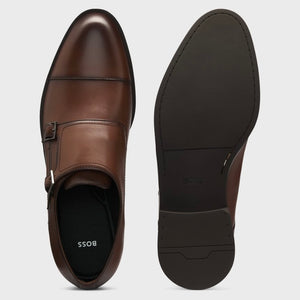 BOSS-LEATHER MONK SHOES WITH DOUBLE STRAP