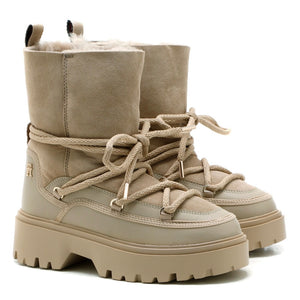 TOMMY HILFIGER-SHEARLING LEATHER LACE-UP SNOW BOOTS